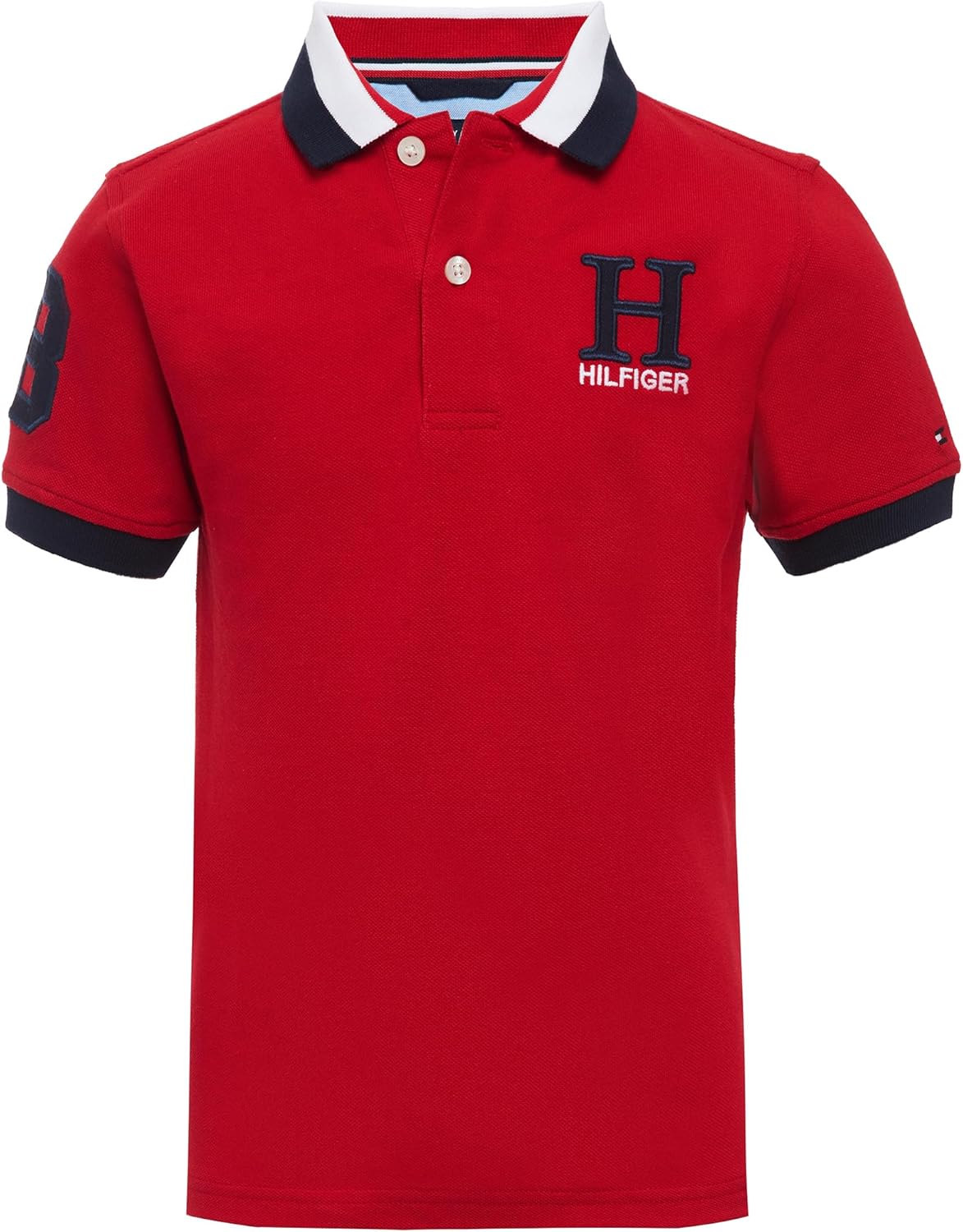 Tommy Hilfiger Boys' Short Sleeve Premium Pique Polo Shirt, Button Closure, Soft & Comfortable